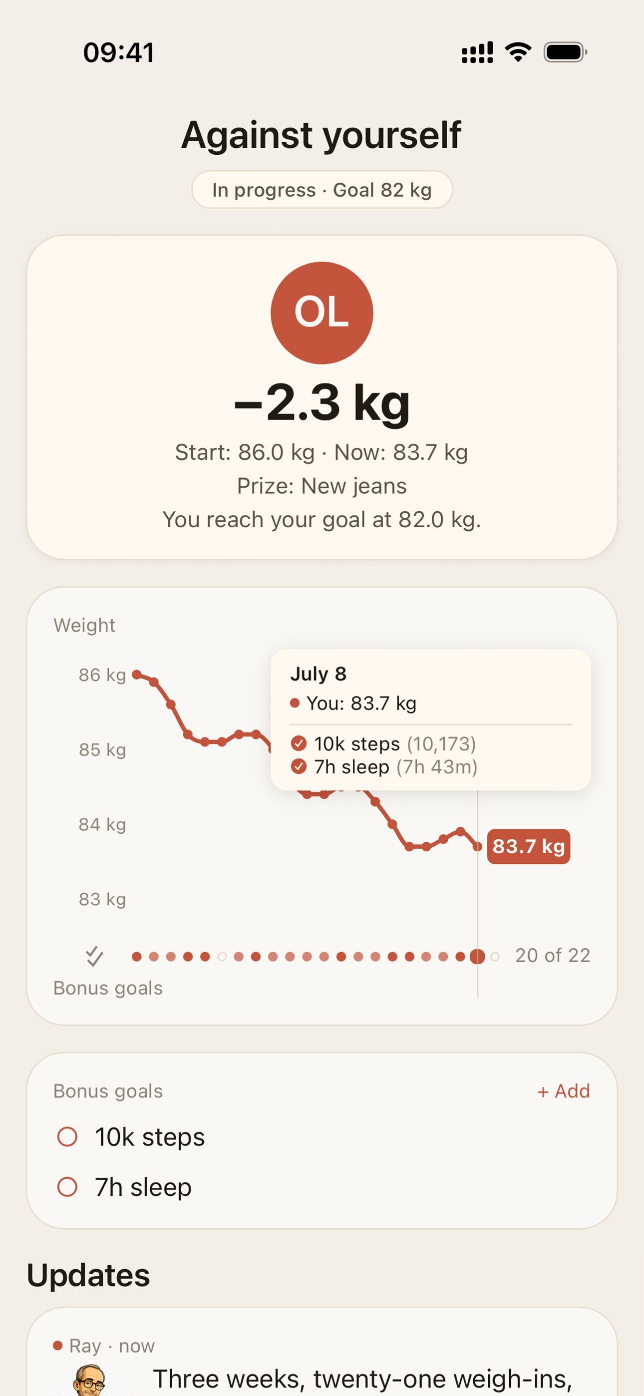 An active match with progress and side bets